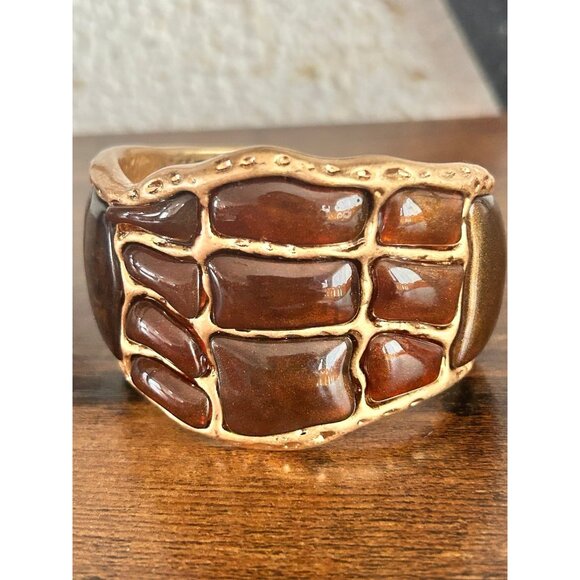New Zara Brown Crocodile Pattern Heavy Cuff - Picture 5 of 8